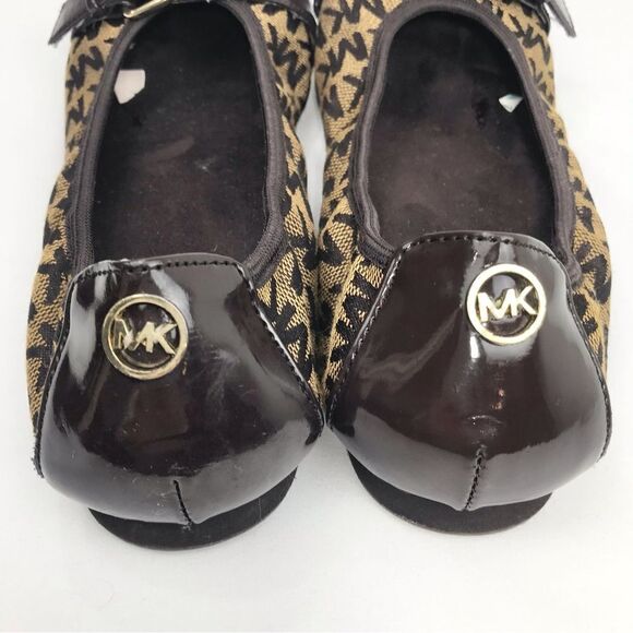 Michael Michael Kors ERIN Brown Logo Fabric Cap Toe Ballet Flats - Picture 8 of 11